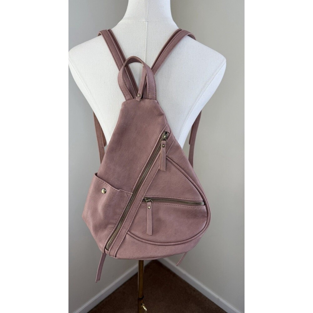 Antik Kraft Pink Sling Backpack Faux Leather Crossbody Bag Boho Festival Slouchy